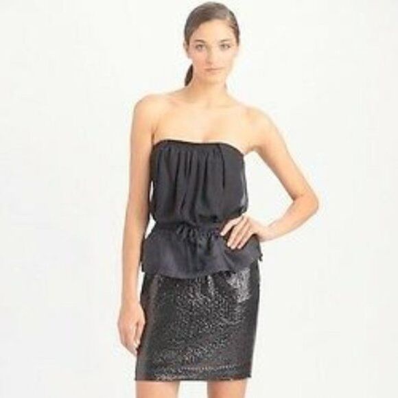 DVF Black Rumi Strapless Silk Blouson Dress 6 - Picture 1 of 6